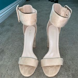 Tan open toe heels